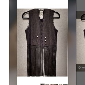 Black, knit, fringe vest